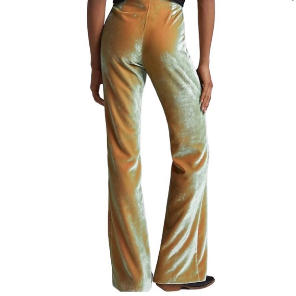 Beatrice X Anthropologie Chartreuse Velvet Flare Pants Italia - Picture 4 of 14